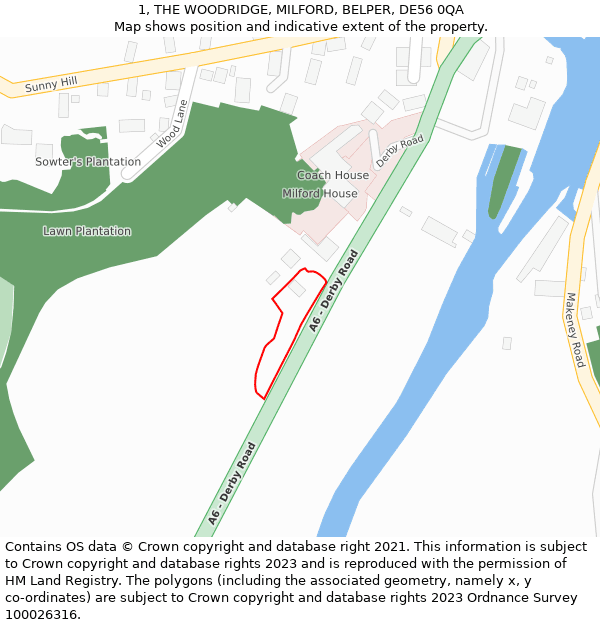 1, THE WOODRIDGE, MILFORD, BELPER, DE56 0QA: Location map and indicative extent of plot
