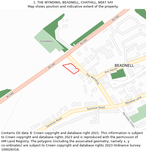 1, THE WYNDING, BEADNELL, CHATHILL, NE67 5AY: Location map and indicative extent of plot