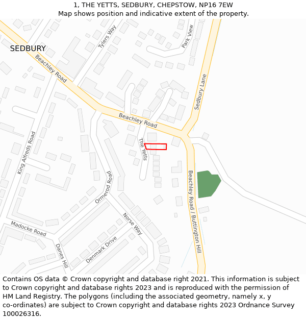 1, THE YETTS, SEDBURY, CHEPSTOW, NP16 7EW: Location map and indicative extent of plot