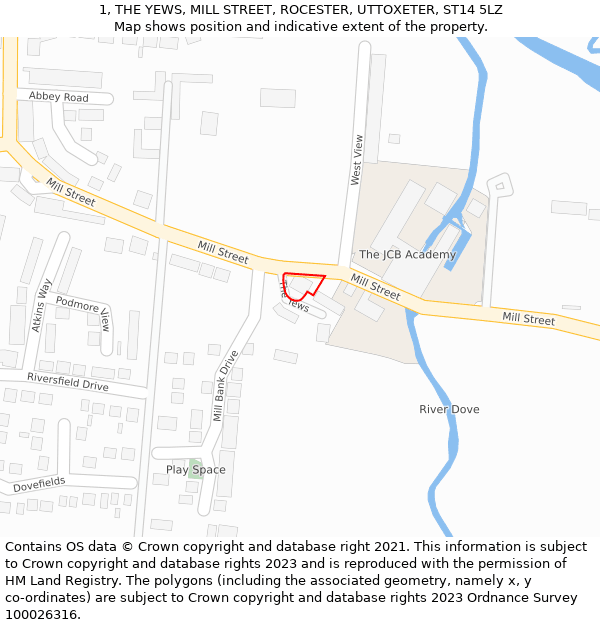 1, THE YEWS, MILL STREET, ROCESTER, UTTOXETER, ST14 5LZ: Location map and indicative extent of plot