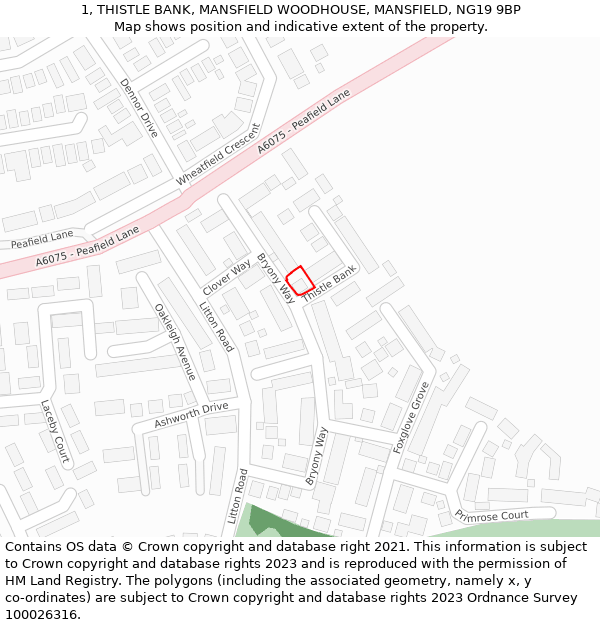 1, THISTLE BANK, MANSFIELD WOODHOUSE, MANSFIELD, NG19 9BP: Location map and indicative extent of plot