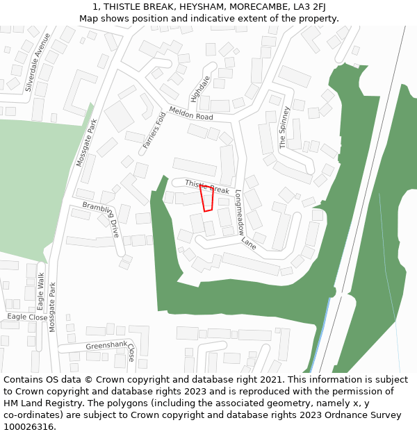 1, THISTLE BREAK, HEYSHAM, MORECAMBE, LA3 2FJ: Location map and indicative extent of plot