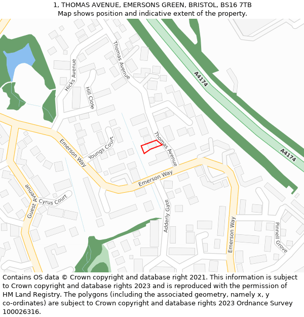 1, THOMAS AVENUE, EMERSONS GREEN, BRISTOL, BS16 7TB: Location map and indicative extent of plot