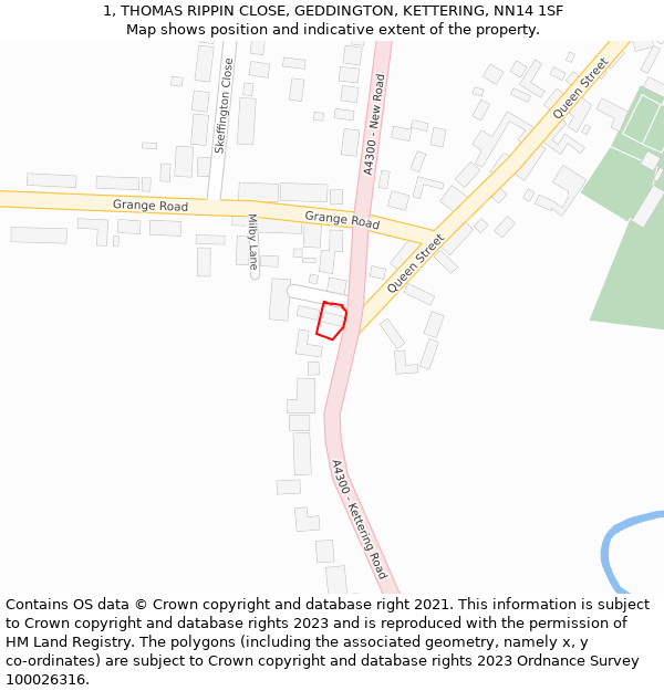 1, THOMAS RIPPIN CLOSE, GEDDINGTON, KETTERING, NN14 1SF: Location map and indicative extent of plot