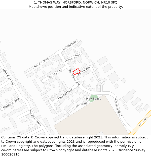 1, THOMAS WAY, HORSFORD, NORWICH, NR10 3FQ: Location map and indicative extent of plot