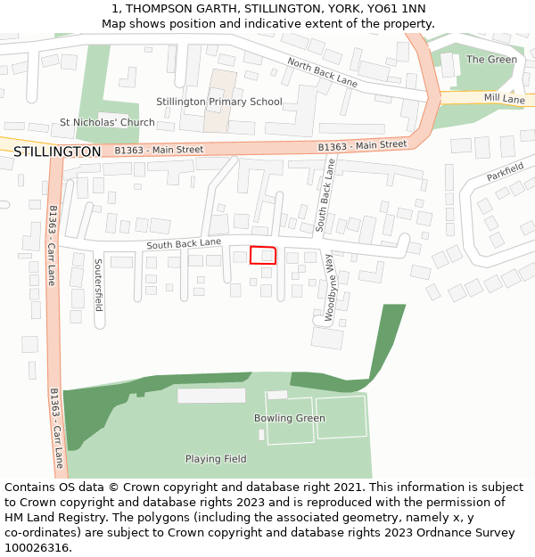 1, THOMPSON GARTH, STILLINGTON, YORK, YO61 1NN: Location map and indicative extent of plot