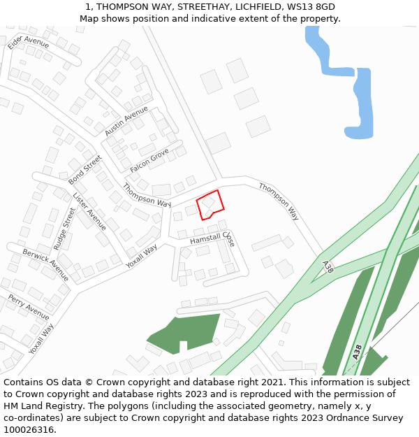 1, THOMPSON WAY, STREETHAY, LICHFIELD, WS13 8GD: Location map and indicative extent of plot