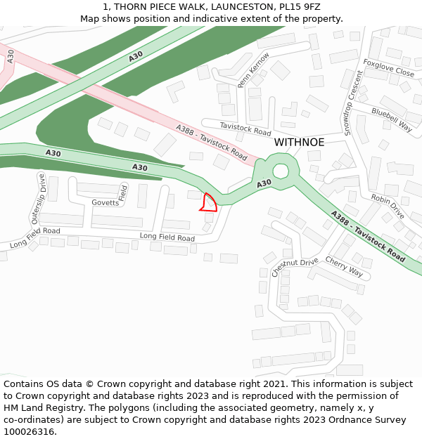 1, THORN PIECE WALK, LAUNCESTON, PL15 9FZ: Location map and indicative extent of plot