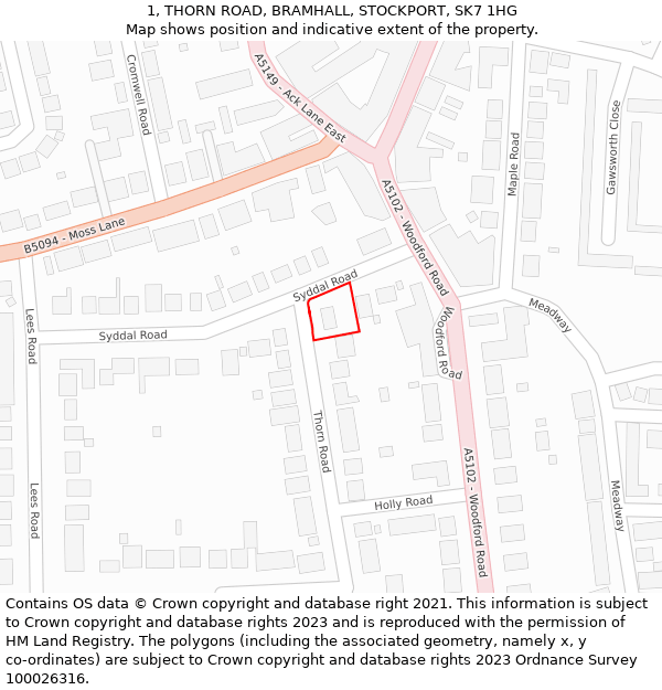 1, THORN ROAD, BRAMHALL, STOCKPORT, SK7 1HG: Location map and indicative extent of plot