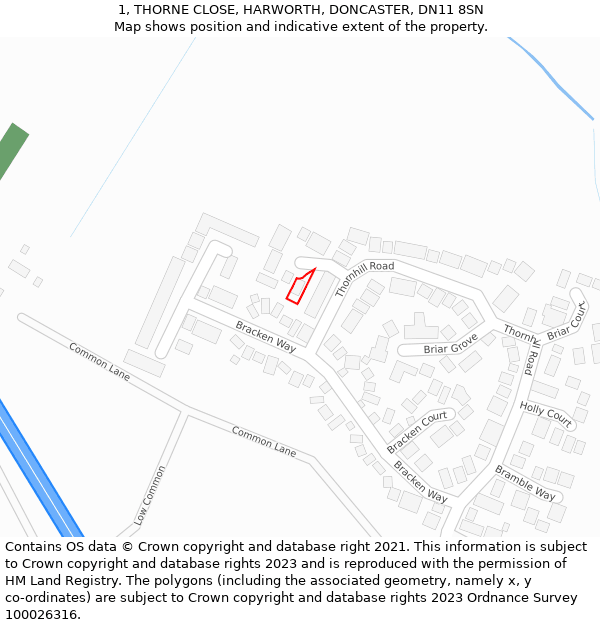 1, THORNE CLOSE, HARWORTH, DONCASTER, DN11 8SN: Location map and indicative extent of plot