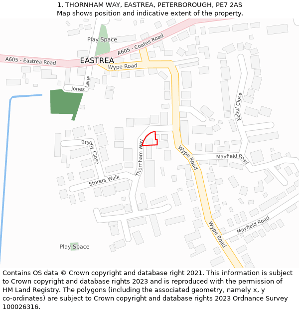 1, THORNHAM WAY, EASTREA, PETERBOROUGH, PE7 2AS: Location map and indicative extent of plot