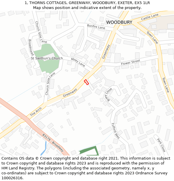 1, THORNS COTTAGES, GREENWAY, WOODBURY, EXETER, EX5 1LR: Location map and indicative extent of plot