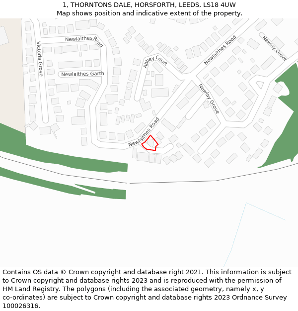 1, THORNTONS DALE, HORSFORTH, LEEDS, LS18 4UW: Location map and indicative extent of plot