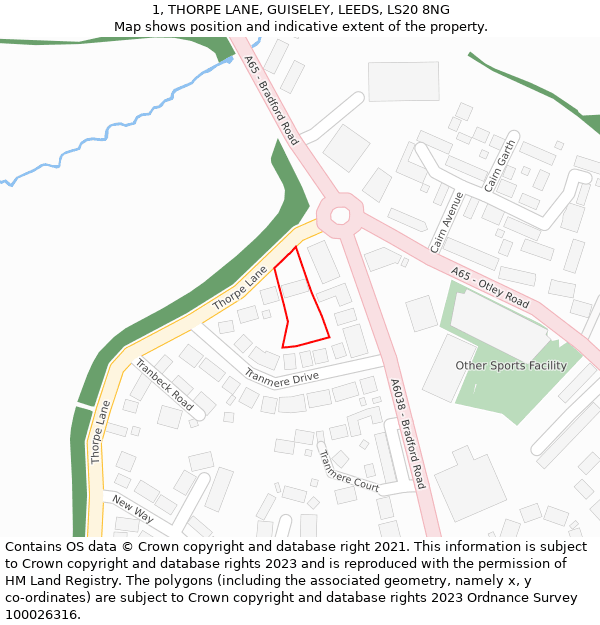 1, THORPE LANE, GUISELEY, LEEDS, LS20 8NG: Location map and indicative extent of plot