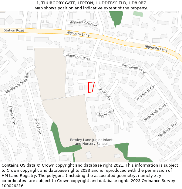 1, THURGORY GATE, LEPTON, HUDDERSFIELD, HD8 0BZ: Location map and indicative extent of plot