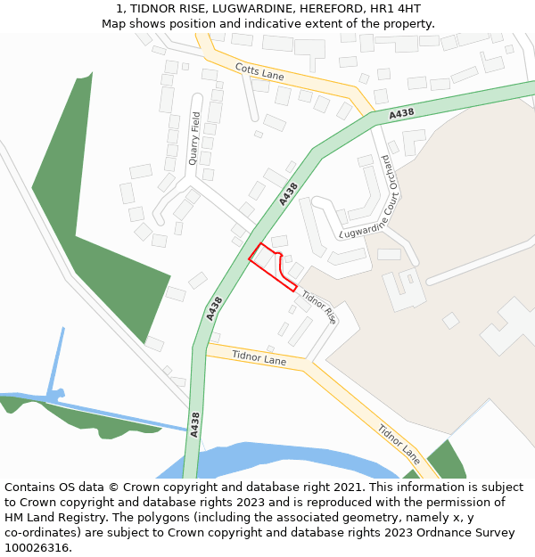 1, TIDNOR RISE, LUGWARDINE, HEREFORD, HR1 4HT: Location map and indicative extent of plot