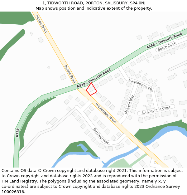 1, TIDWORTH ROAD, PORTON, SALISBURY, SP4 0NJ: Location map and indicative extent of plot