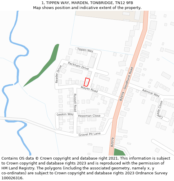 1, TIPPEN WAY, MARDEN, TONBRIDGE, TN12 9FB: Location map and indicative extent of plot