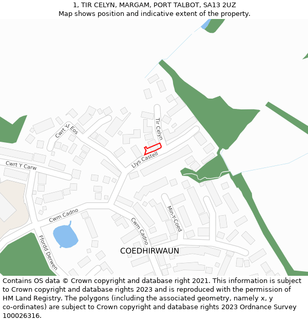 1, TIR CELYN, MARGAM, PORT TALBOT, SA13 2UZ: Location map and indicative extent of plot