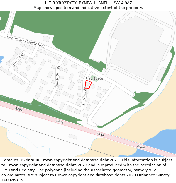 1, TIR YR YSPYTY, BYNEA, LLANELLI, SA14 9AZ: Location map and indicative extent of plot