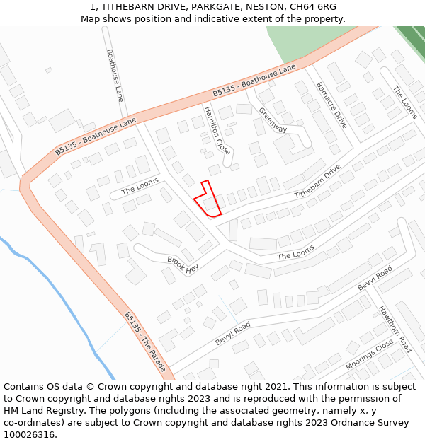 1, TITHEBARN DRIVE, PARKGATE, NESTON, CH64 6RG: Location map and indicative extent of plot