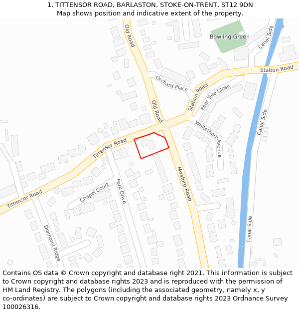1, TITTENSOR ROAD, BARLASTON, STOKE-ON-TRENT, ST12 9DN: Location map and indicative extent of plot