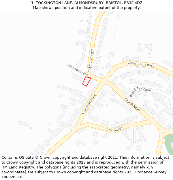 1, TOCKINGTON LANE, ALMONDSBURY, BRISTOL, BS32 4DZ: Location map and indicative extent of plot