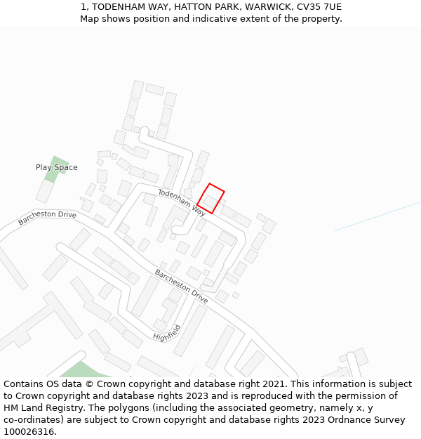1, TODENHAM WAY, HATTON PARK, WARWICK, CV35 7UE: Location map and indicative extent of plot