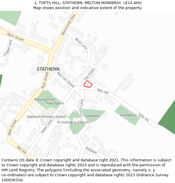 1, TOFTS HILL, STATHERN, MELTON MOWBRAY, LE14 4HU: Location map and indicative extent of plot