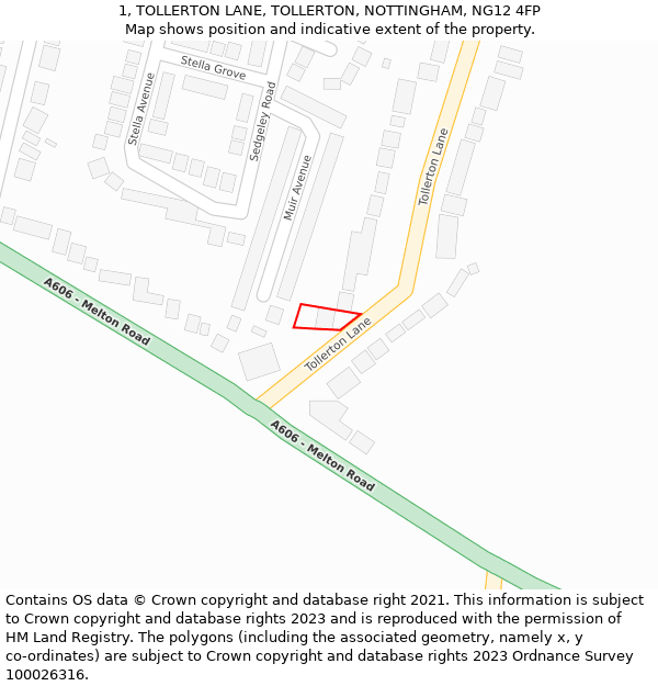 1, TOLLERTON LANE, TOLLERTON, NOTTINGHAM, NG12 4FP: Location map and indicative extent of plot