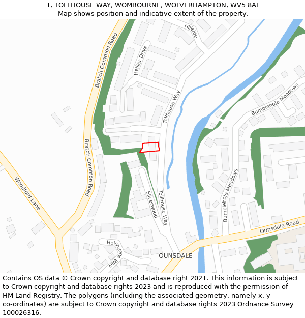 1, TOLLHOUSE WAY, WOMBOURNE, WOLVERHAMPTON, WV5 8AF: Location map and indicative extent of plot