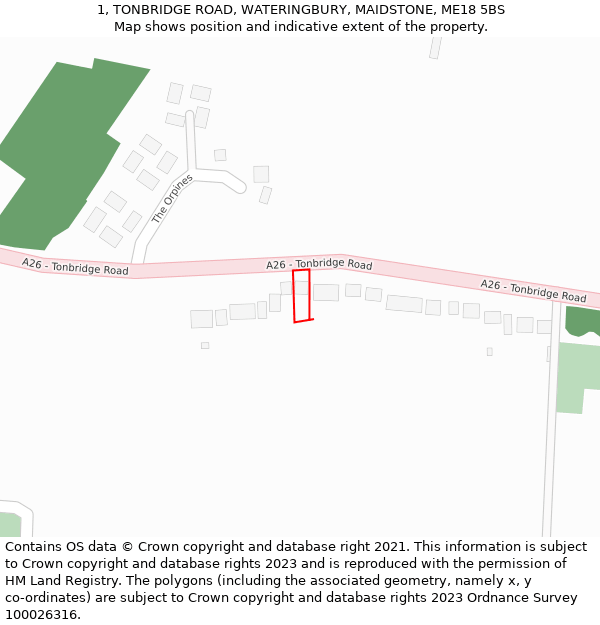 1, TONBRIDGE ROAD, WATERINGBURY, MAIDSTONE, ME18 5BS: Location map and indicative extent of plot