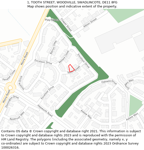 1, TOOTH STREET, WOODVILLE, SWADLINCOTE, DE11 8FG: Location map and indicative extent of plot