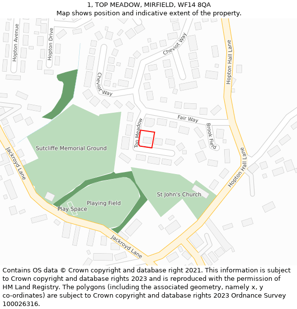 1, TOP MEADOW, MIRFIELD, WF14 8QA: Location map and indicative extent of plot
