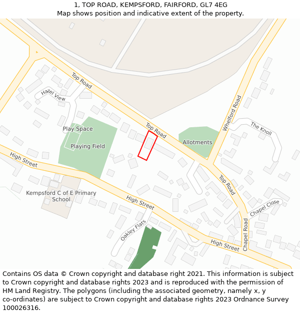 1, TOP ROAD, KEMPSFORD, FAIRFORD, GL7 4EG: Location map and indicative extent of plot