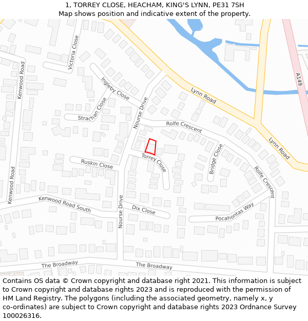 1, TORREY CLOSE, HEACHAM, KING'S LYNN, PE31 7SH: Location map and indicative extent of plot