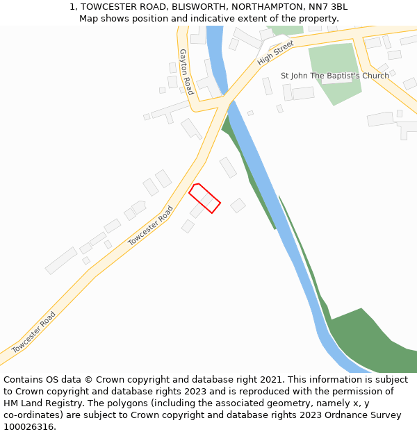 1, TOWCESTER ROAD, BLISWORTH, NORTHAMPTON, NN7 3BL: Location map and indicative extent of plot