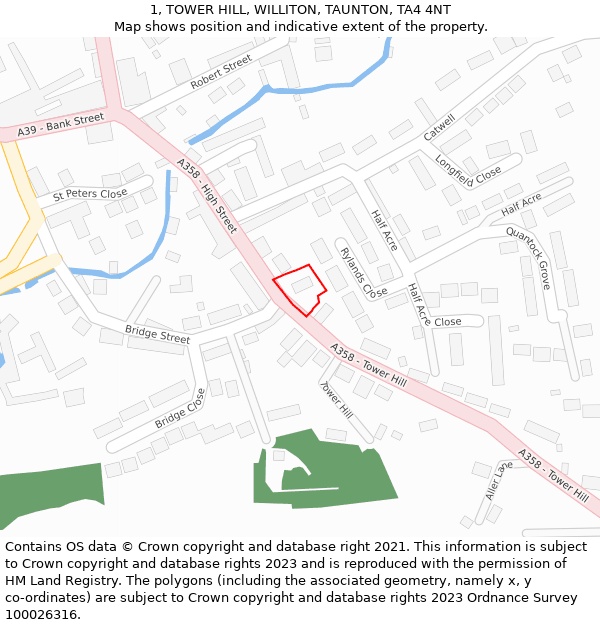 1, TOWER HILL, WILLITON, TAUNTON, TA4 4NT: Location map and indicative extent of plot