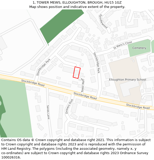 1, TOWER MEWS, ELLOUGHTON, BROUGH, HU15 1GZ: Location map and indicative extent of plot