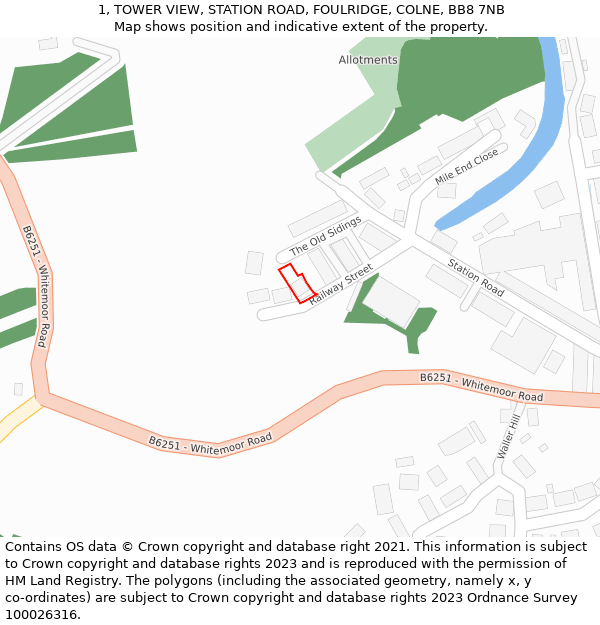 1, TOWER VIEW, STATION ROAD, FOULRIDGE, COLNE, BB8 7NB: Location map and indicative extent of plot