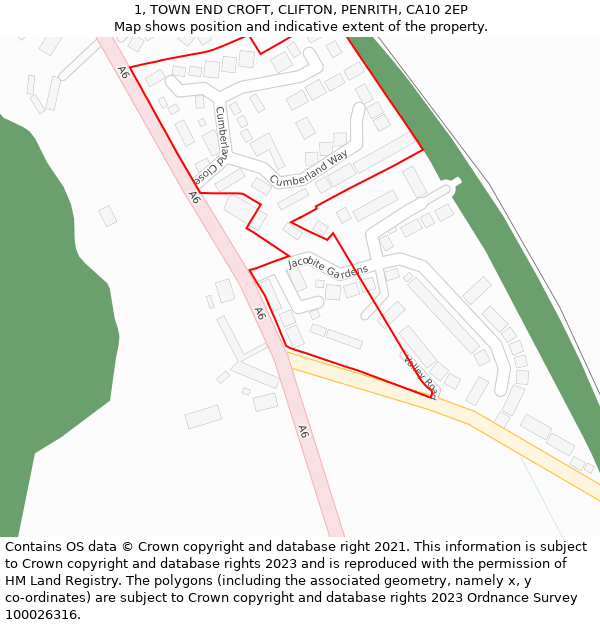 1, TOWN END CROFT, CLIFTON, PENRITH, CA10 2EP: Location map and indicative extent of plot