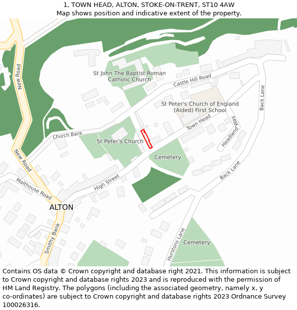 1, TOWN HEAD, ALTON, STOKE-ON-TRENT, ST10 4AW: Location map and indicative extent of plot