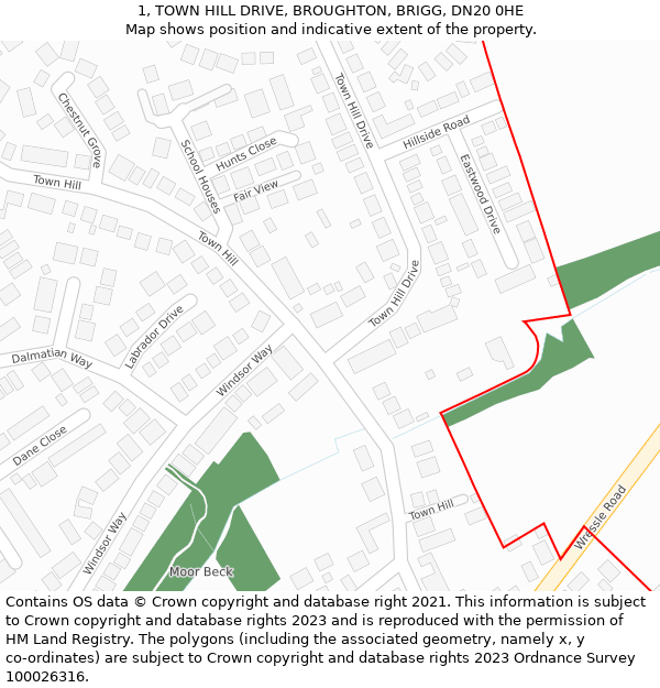 1, TOWN HILL DRIVE, BROUGHTON, BRIGG, DN20 0HE: Location map and indicative extent of plot