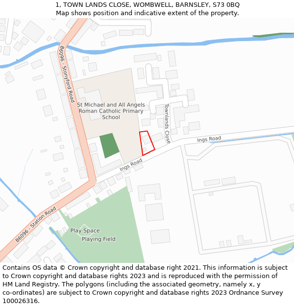 1, TOWN LANDS CLOSE, WOMBWELL, BARNSLEY, S73 0BQ: Location map and indicative extent of plot