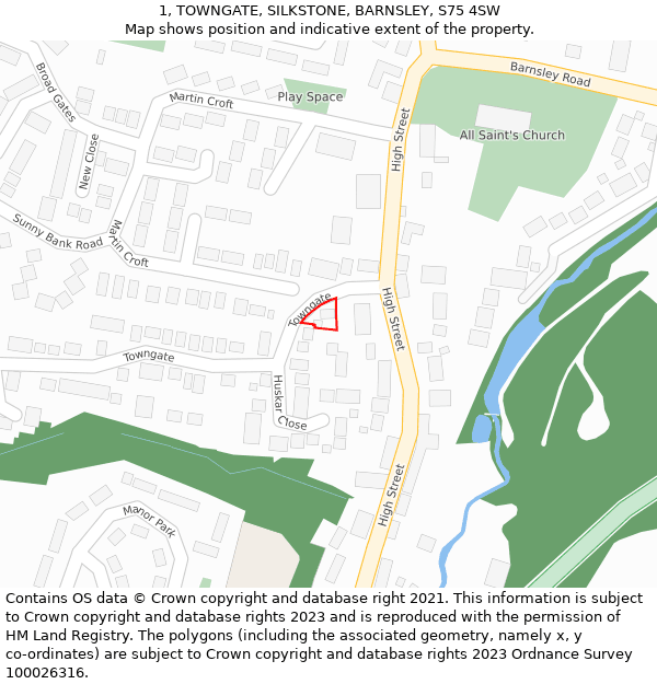 1, TOWNGATE, SILKSTONE, BARNSLEY, S75 4SW: Location map and indicative extent of plot