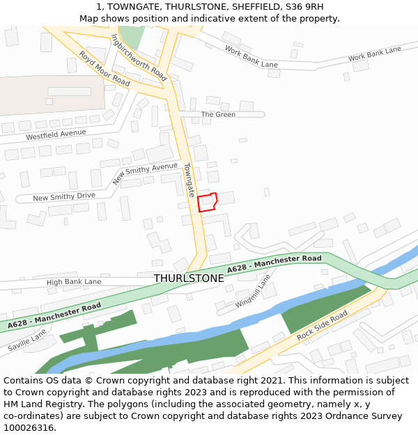 1, TOWNGATE, THURLSTONE, SHEFFIELD, S36 9RH: Location map and indicative extent of plot