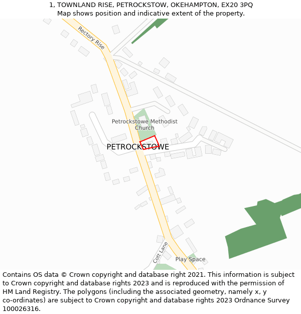 1, TOWNLAND RISE, PETROCKSTOW, OKEHAMPTON, EX20 3PQ: Location map and indicative extent of plot