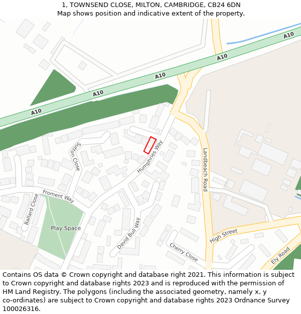 1, TOWNSEND CLOSE, MILTON, CAMBRIDGE, CB24 6DN: Location map and indicative extent of plot