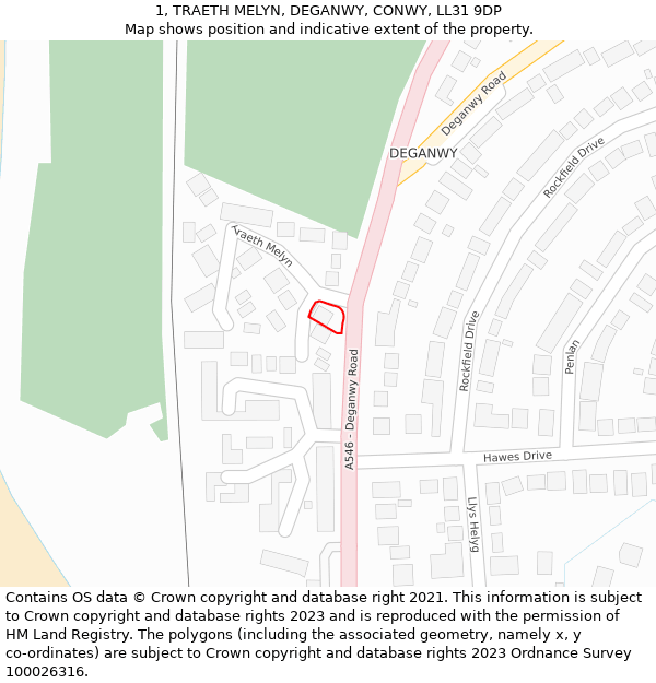 1, TRAETH MELYN, DEGANWY, CONWY, LL31 9DP: Location map and indicative extent of plot