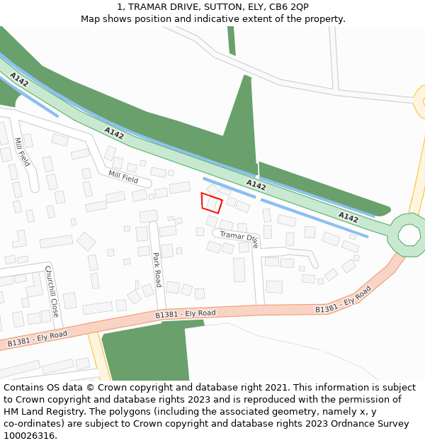 1, TRAMAR DRIVE, SUTTON, ELY, CB6 2QP: Location map and indicative extent of plot